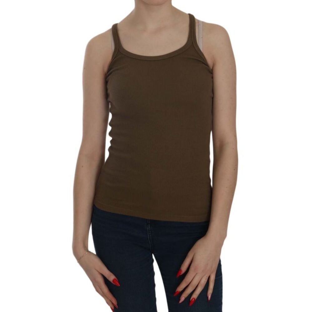 PINK MEMORIES Brown Sleeveless Spaghetti Strap Blouse Women's Top